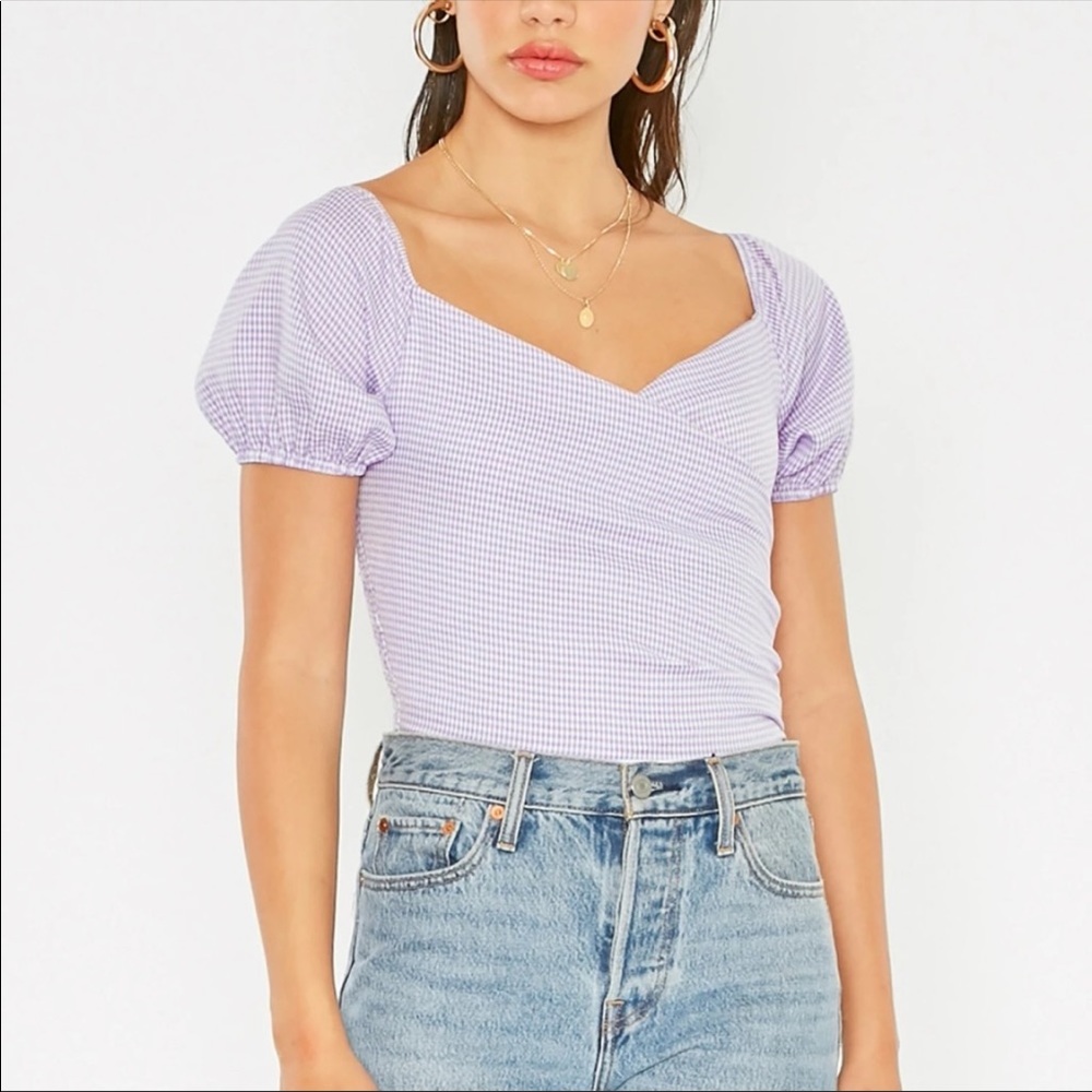 Purple and white gingham bodysuit